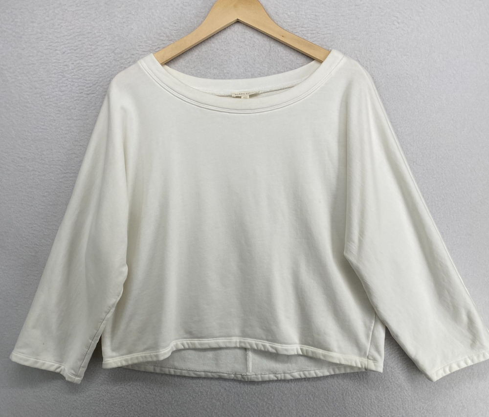 EILEEN FISHER Top S M French Terry Organic Cotton Oversized Boxy Dolman White